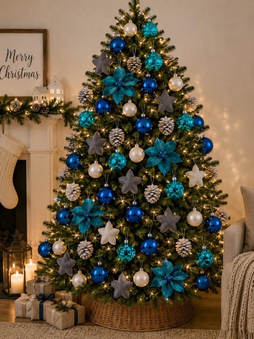 Blue Green Plastic Holiday Tree Ornament